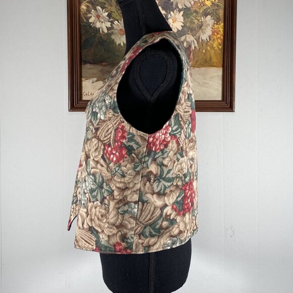 Unbranded Reversible Vest Women's Medium 3 Button Floral Stripes 100% Cotton USA - Picture 2 of 16